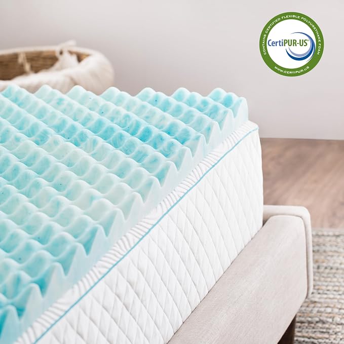 Linenspa 3 Inch Gel Memory Foam Mattress Topper – Egg Crate Style, Reversible - Image 7