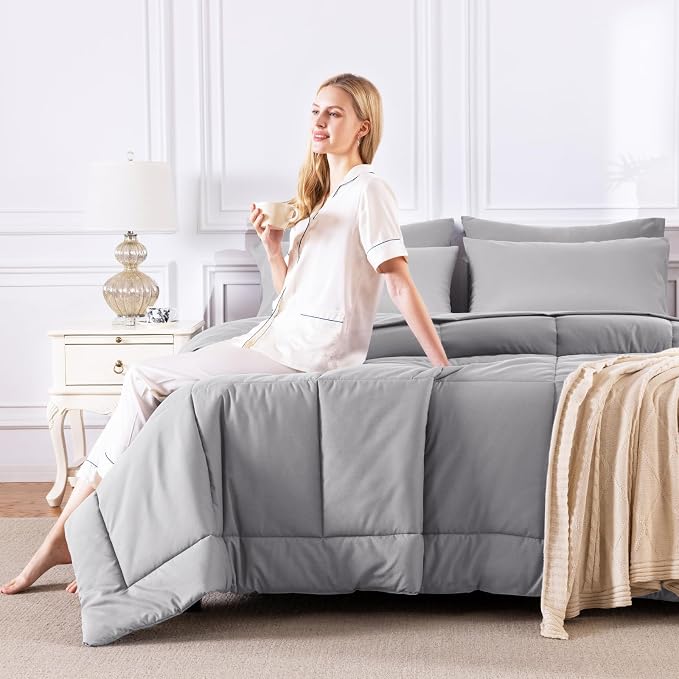 CozyLux Full Size Comforter Sets Grey, 7 Pieces Bed in a Bag, All Season - Image 7