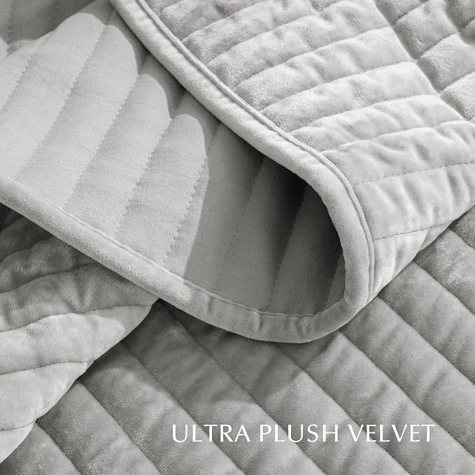 EVERGRACE Velvet Quilt Set Queen Size, Luxurious Soft Striped Channel Bedding - Image 5