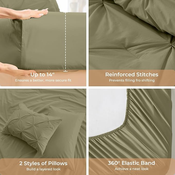 Sasttie Twin XL Comforter Set, 5-Piece Bed in a Bag, Pintuck Bedding Sets - Image 5