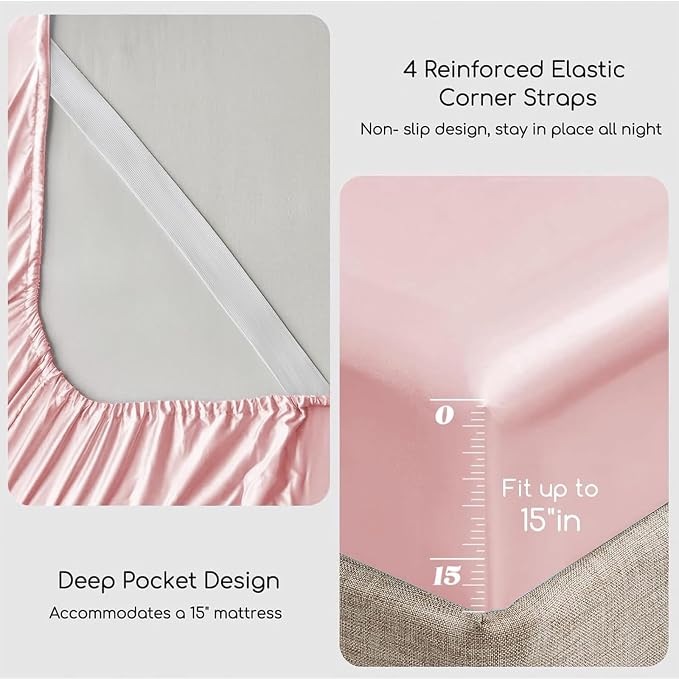 MR&HM Satin Bed Sheets, Twin XL Size Sheets Set - Image 4