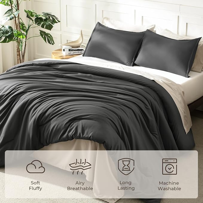 Litanika Comforter Set Dark Grey Oversized King Size, 3 Pieces Lightweight - Image 3