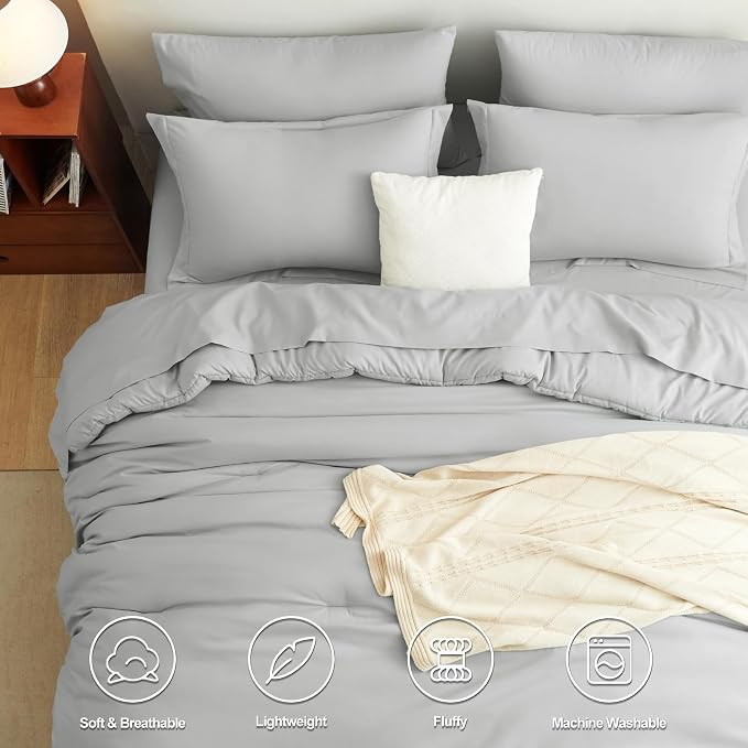 CozyLux Full Size Comforter Sets Light Grey, 7 Pieces Bed in a Bag Full - Image 2