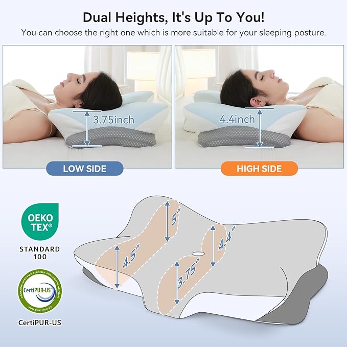 Ergonomic Cervical Pillow for Neck Support, Memory Foam Orthopedic Contour Side - Image 4