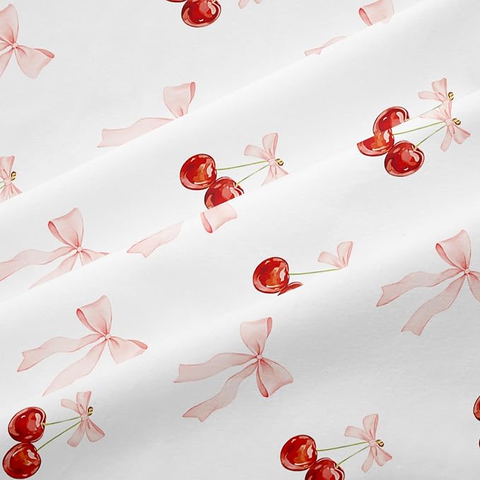 Nayoroom Pink Bow Duvet Cover Full Size Reversible Red Cherry Duvet Cover 3 - Image 5