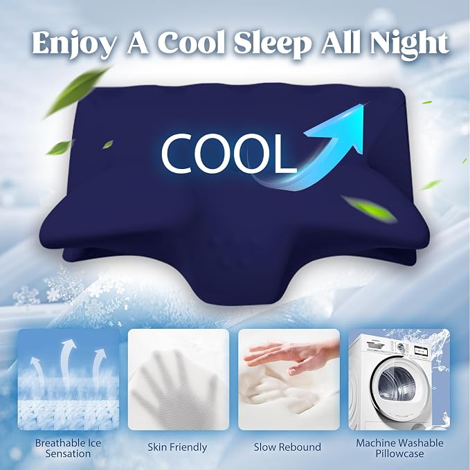 Cervical Pillow for Neck Pain Relief, Cooling Contour Memory Foam Pillows - Image 3