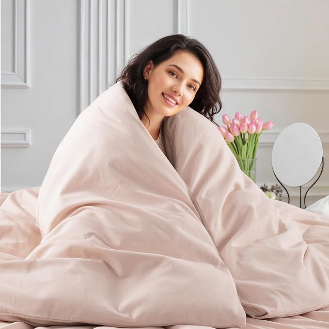 NEXHOME PRO Duvet Cover Set Queen Size Linen Look Textured Organic Natural 100% - Image 8