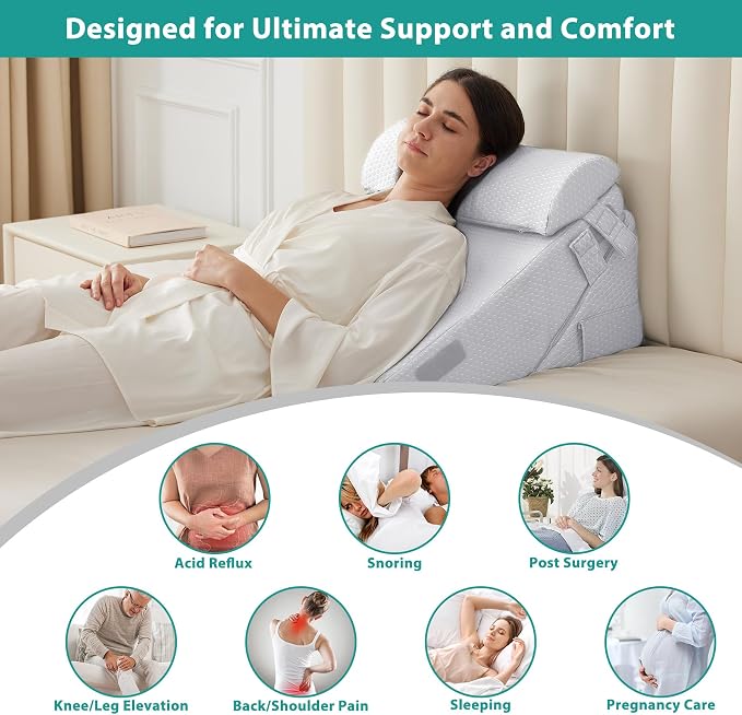 Bedluxe 3Pcs Orthopedic Bed Wedge Pillow Set, Foam Wedge Pillow Post Surgery - Image 5