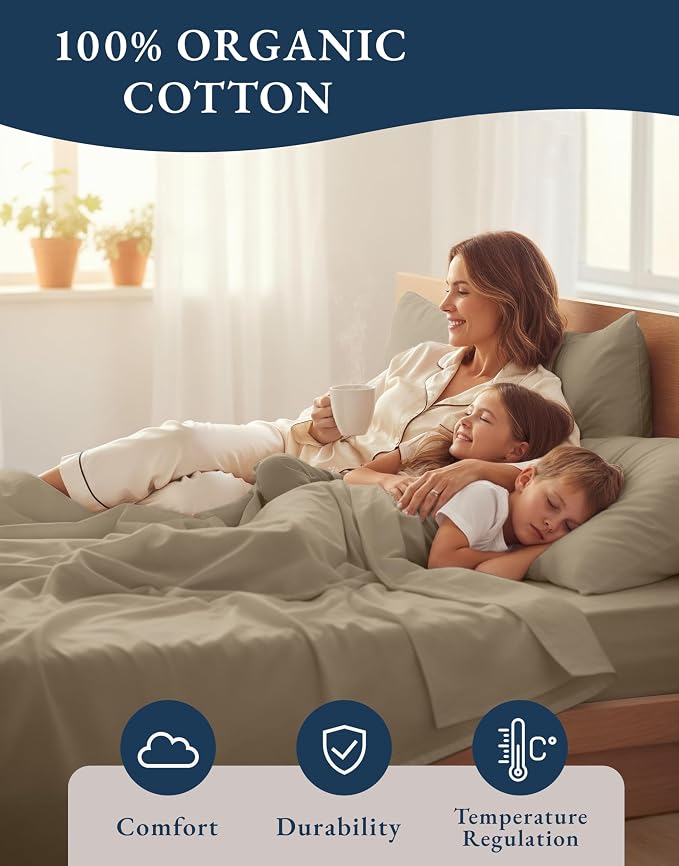 LANE LINEN 100% Organic Cotton Sheets Set Pure Long- Staple Percale Weave - Image 6