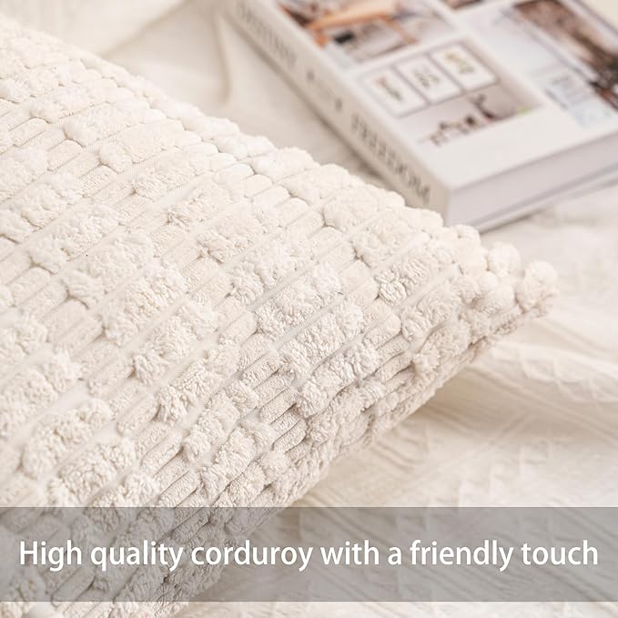 Aegero Pack of 2 Corduroy Decorative Throw Pillow Covers 18x18 Inch Soft - Image 2