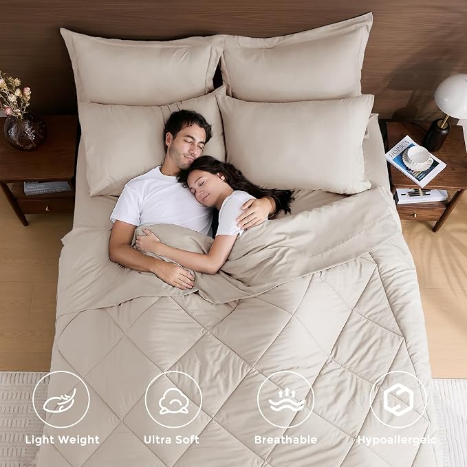 HEVUMYI Beige Tan Cali-King Comforter Set - Image 2