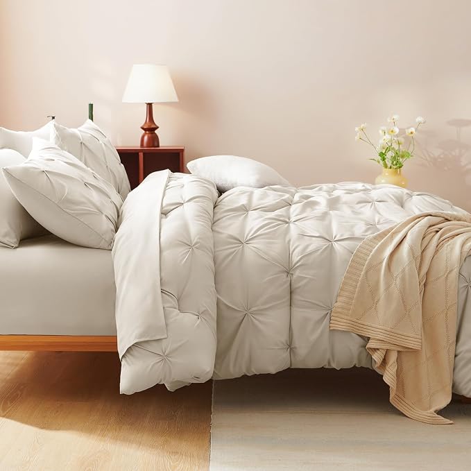 CozyLux Twin XL Comforter Set Beige, 5 Pieces Twin Extra Long Pintuck Bed in A - Image 8