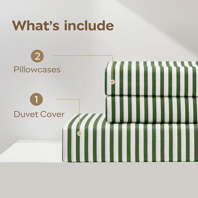 JELLYMONI 100% Natural Cotton 3pcs Striped Duvet Cover Sets, - Image 8