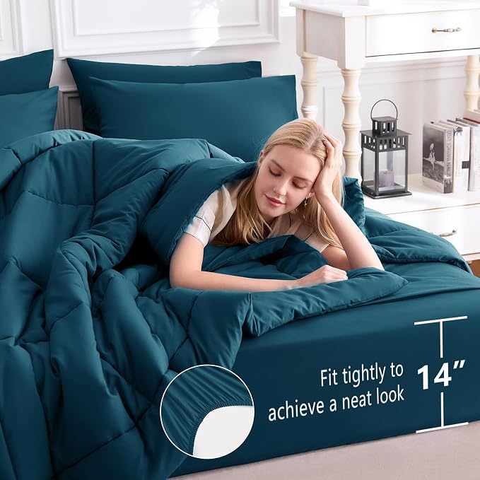 CozyLux Queen Comforter Set Lyons Blue, 7 Pieces Bed in a Bag, All Season - Image 5