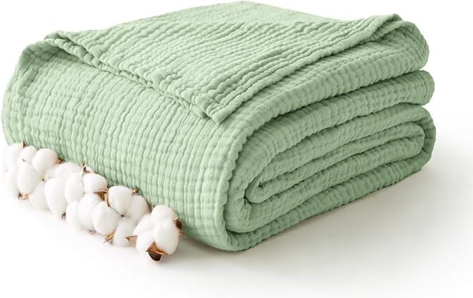 100% Cotton Muslin Blanket Queen 90" x 90", 6 Layers Breathable and Lightweight - Image 3
