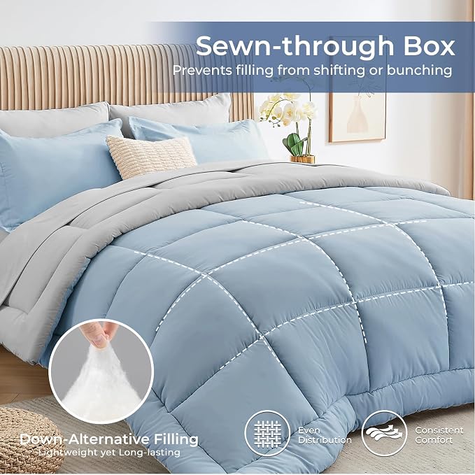 Sasttie Twin Comforter Set, 5 Pieces Reversible Bed in a Bag Twin, Complete - Image 4