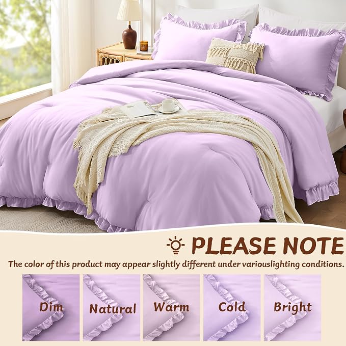 FUANNA Full Size Comforter Sets Lavender, 3 Pieces Ruffle Full Size Bedding Sets - Image 6