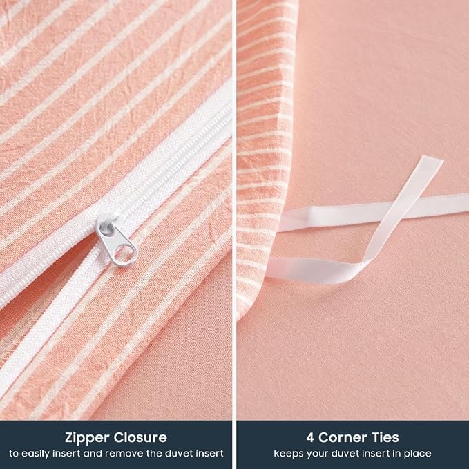 Wake In Cloud - Striped Cotton Duvet Cover Set, 100% Washed Cotton Textured - Image 7