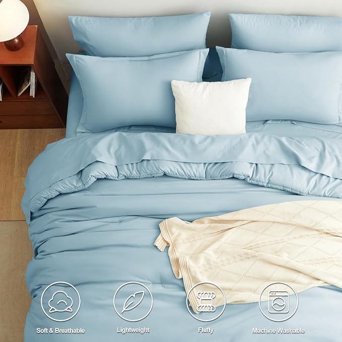 CozyLux Full Size Comforter Sets Light Blue, 7 Pieces Bed in a Bag Full - Image 2