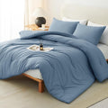 CozyLux Queen Comforter Set Grayish Blue, 3 Pieces Solid Comforters Queen Size by CozyLux