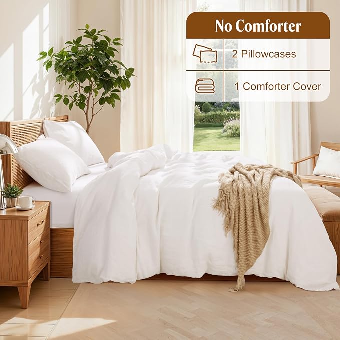 LBRO2M 100% France Linen Duvet Cover Set Cal King Size 3 Pcs Natural Flax - Image 4