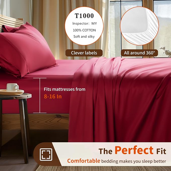LBRO2M 1000 Thread Count 100% Egyptian Cotton Sheets Set Twin, 3 Piece Sets Bed - Image 3
