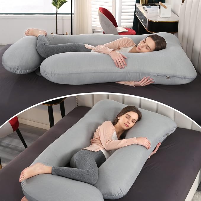 Elover Pregnancy Pillows, U-Shape Full Body Pillow Cooling Cover Dark Grey - Image 2