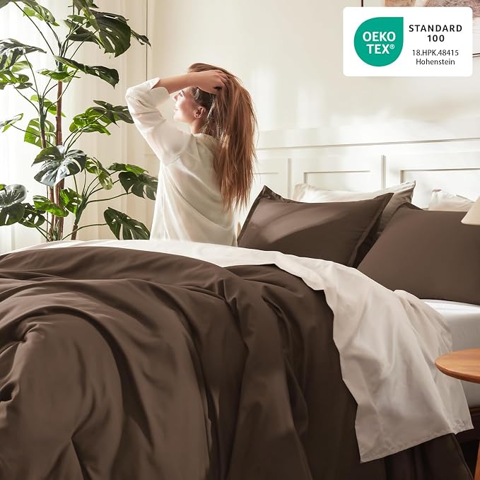 Litanika Brown Comforter Set Queen Size, 3 Pieces Lightweight Solid Bedding - Image 4
