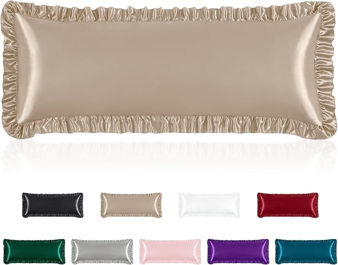 Homiest Ruffle Satin Body Pillow Cover, Silky Satin Body Pillowcase by Homiest