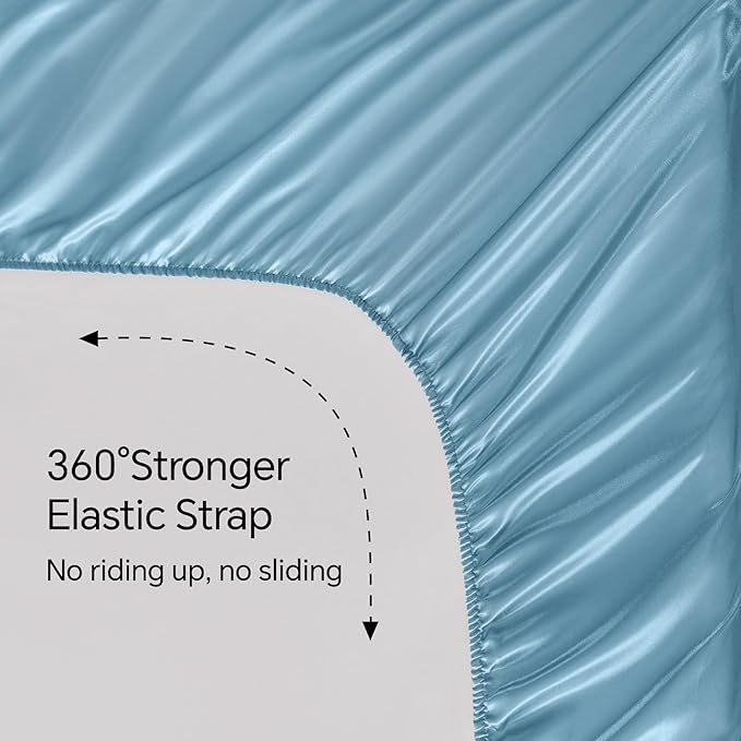 BEDELITE Satin Sheets Twin Size Bed Set, Luxury Soft Airy Blue Silky Sheets - Image 5