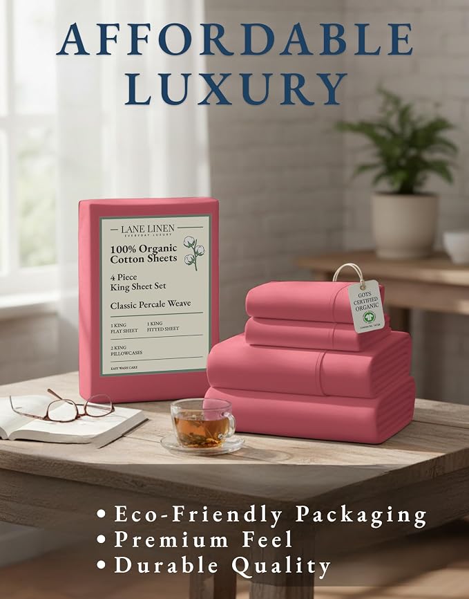 LANE LINEN 100% Organic Cotton Bedsheets King Size Bed, Soft & Comfy Luxury - Image 8