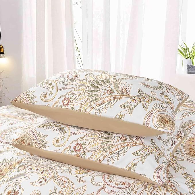 Nanko Paisley Comforter Set Queen Size 3 Pcs, Tan Taupe Classy Boho Damask - Image 5