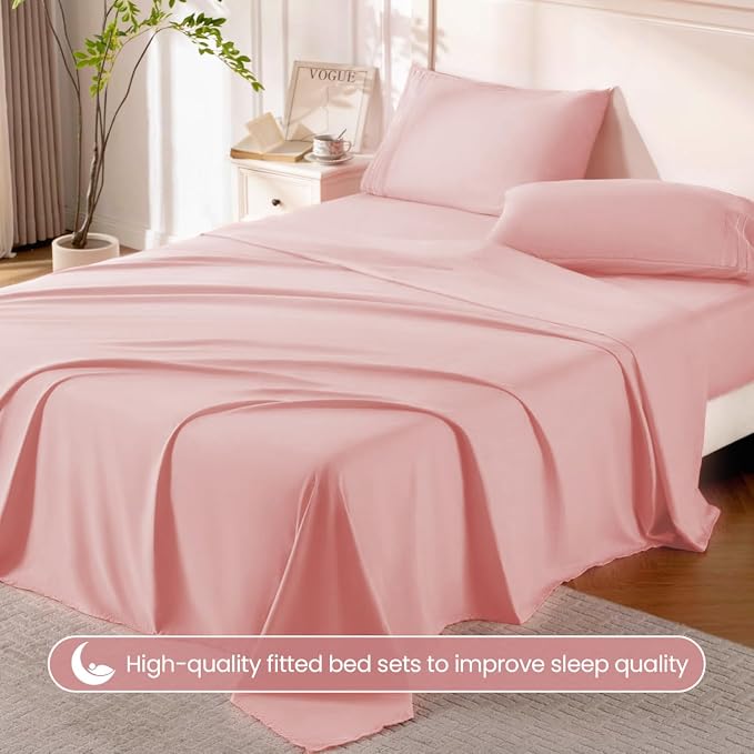 ROSE&RISY Pink Full Sheet Set, 4 Pieces Soft Bedding Full Sheet Set, Breathable - Image 5
