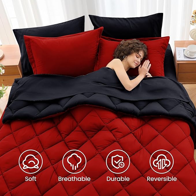 MUXHOMO 7 Pieces Oversized King Comforter Set, Reversible Bed in a Bag - Image 6