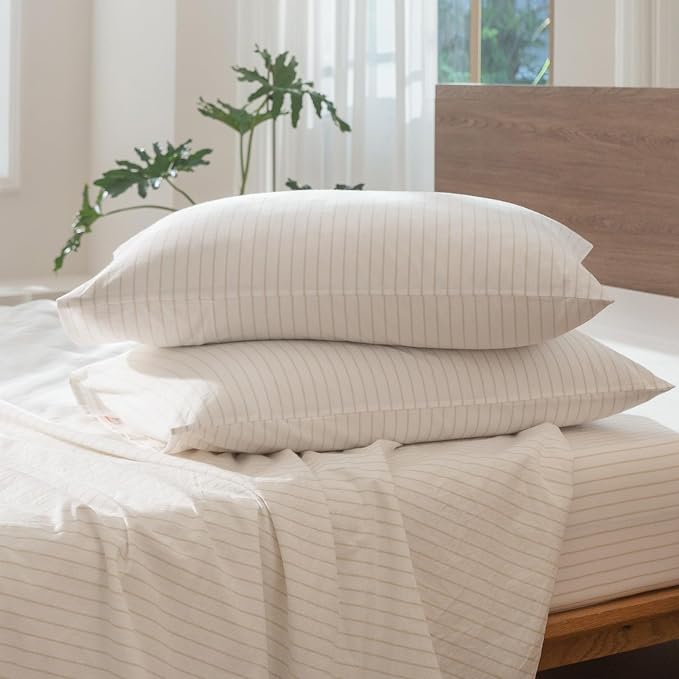 MooMee Striped Duvet Cover Set 100% Washed Cotton Linen Like Textured - Image 9