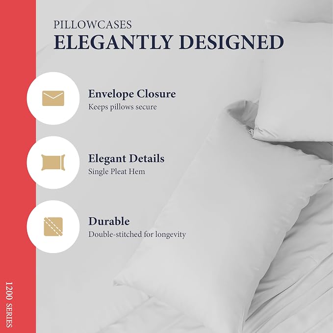 100% Egyptian Cotton Pillow Cases King Size Set of 2 - Image 4