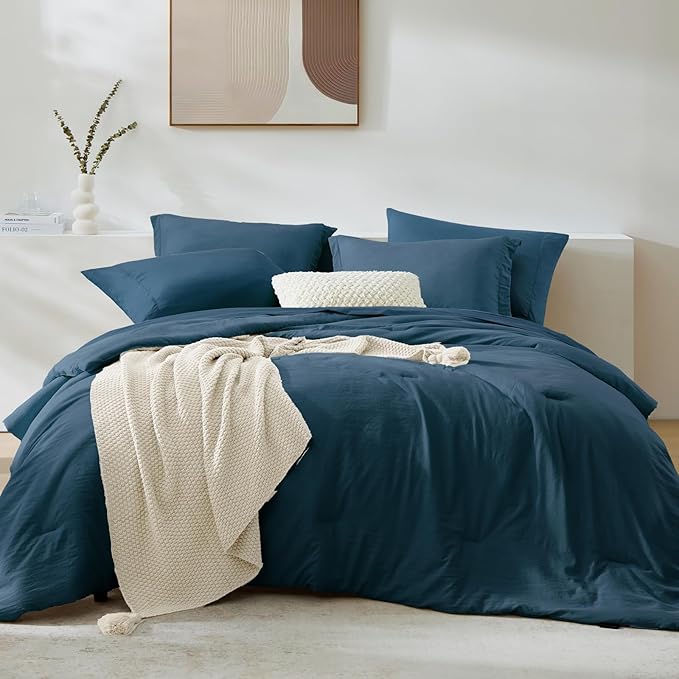 WRENSONGE King Size Comforter Sets- 7 Pieces Soft Serenity Blue Bed in a Bag by WRENSONGE