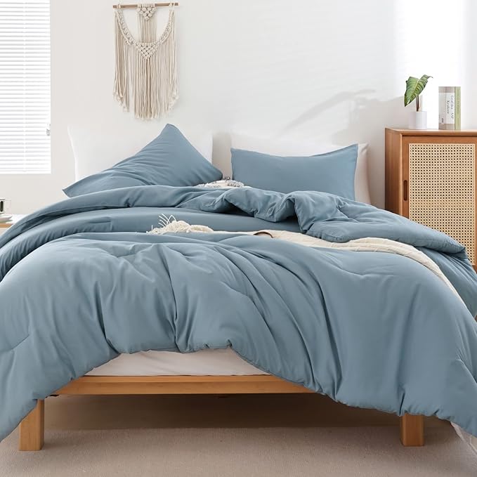 ROSGONIA California King Comforter Set Dusty Blue, All Season Bedding Bedspread by ROSGONIA