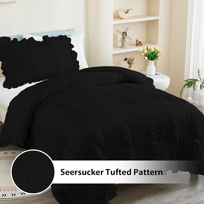 WONGS BEDDING Comforter Full Size, Soft Seersucker Textured Bedding Set Full - Image 2
