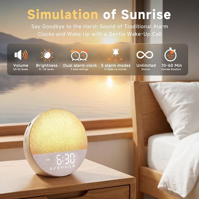 Geuuap Sunrise Alarm Clock White Noise Machine | Natural Wake-Up Light - Image 3