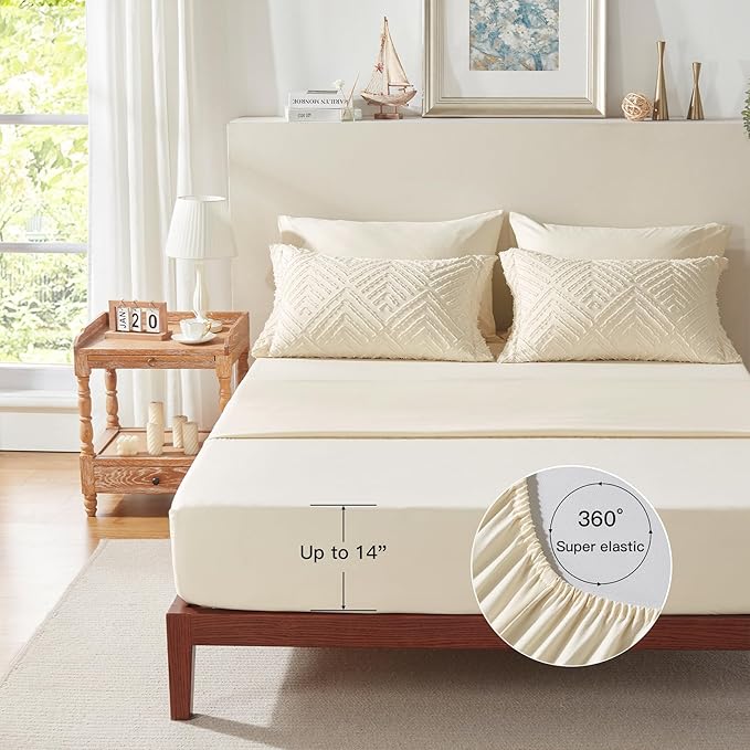 Zzlpp King Comforter Set 7 Pieces, Cream Tufted Bed in a Bag - Image 6