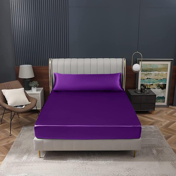 Homiest Purple Satin Fitted Twin XL Size Bed Sheet, Deep Pocket, Luxury & Ultra - Image 8