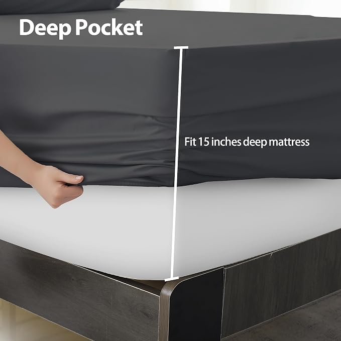 Twin Size Fitted Sheet Only Dark Grey, 100% Egyptian Cotton 600 Thread Count - Image 4