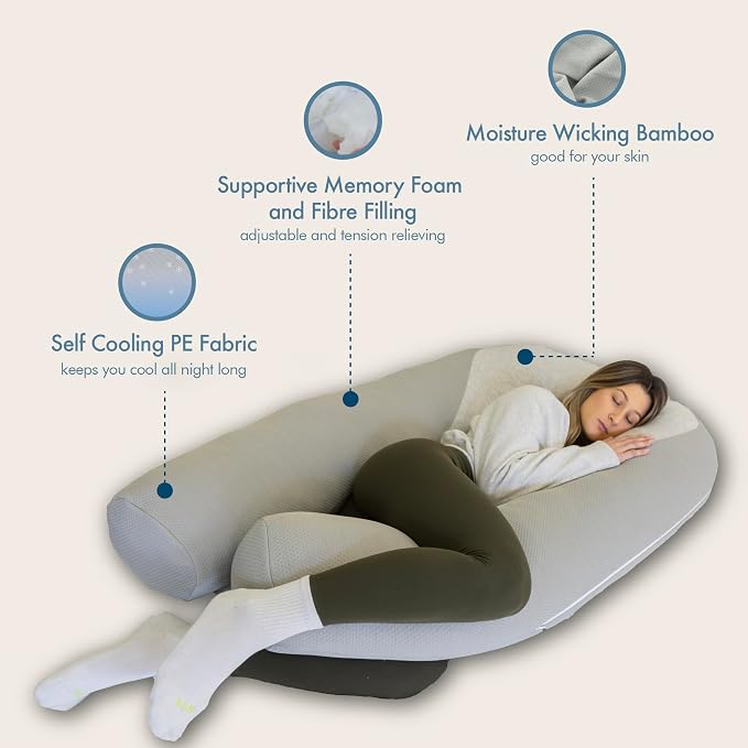 Plufl Hugl Cooling Body Pillow & Breeze Cooling Blanket Set | U-Shaped Memory - Image 8