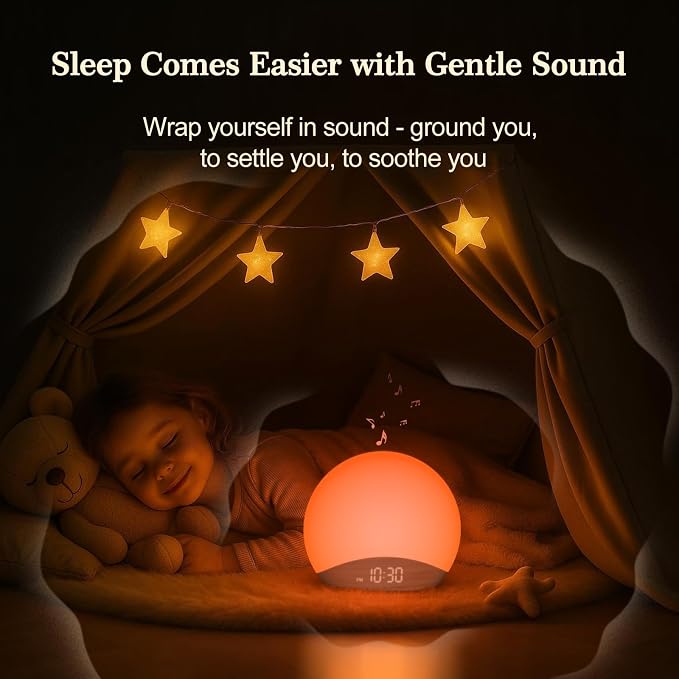 REACHER Wood Grain Sunrise Alarm Clock and Sound Machine Nightlight, Digital - Image 4