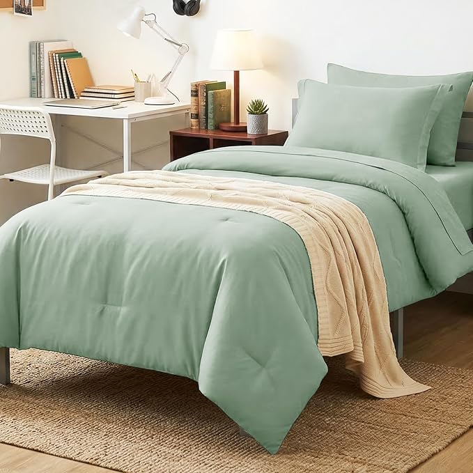 CozyLux Twin XL Comforter Set Sage Green, 5 Pieces Bed in a Bag Twin Extra Long by CozyLux