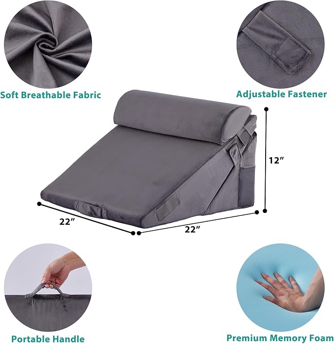 Bedluxe 3Pcs Orthopedic Bed Wedge Pillow Set, Foam Wedge Pillow Post Surgery - Image 6