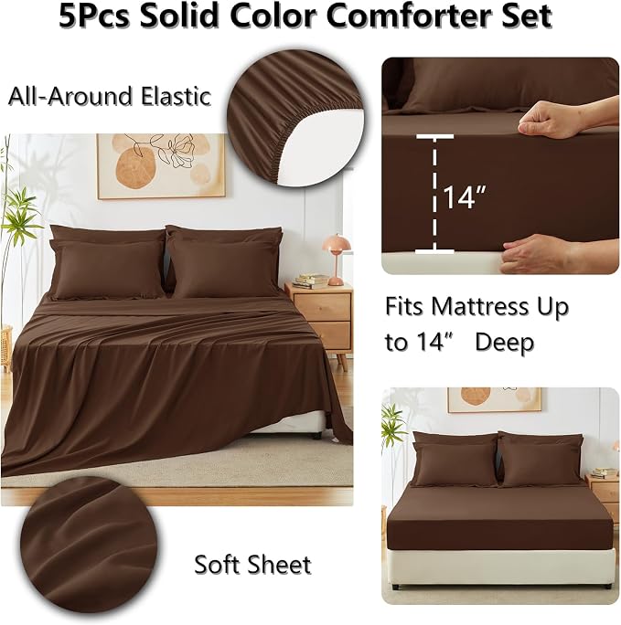 CozyLux Twin XL Comforter Set Brown, 5 Pieces Bed in a Bag Twin Extra Long - Image 7