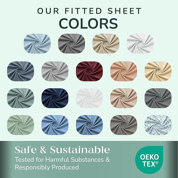 Feather & Stitch 1 Piece Fitted Sheet King Size, 100% Cotton Damask Sateen - Image 7