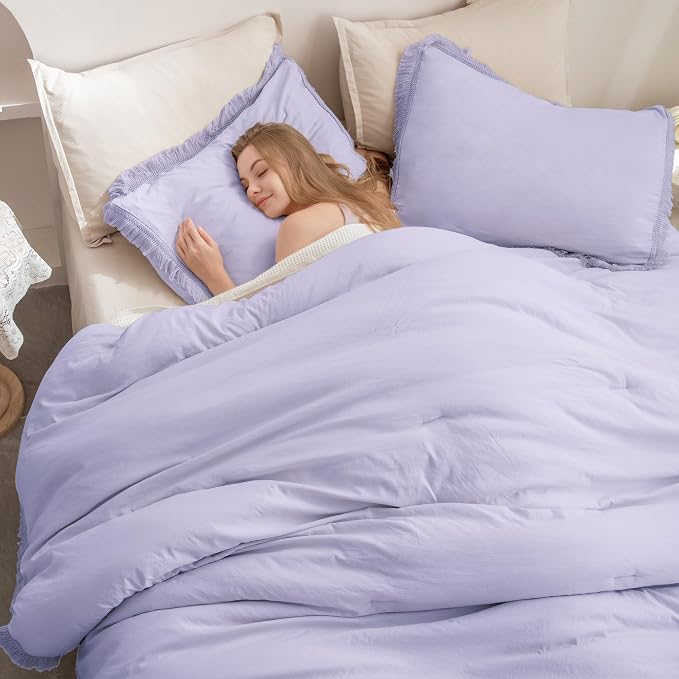 Andency Full Size Comforter Set Lavender, All Season Soft Tassel Bed Set - Image 4